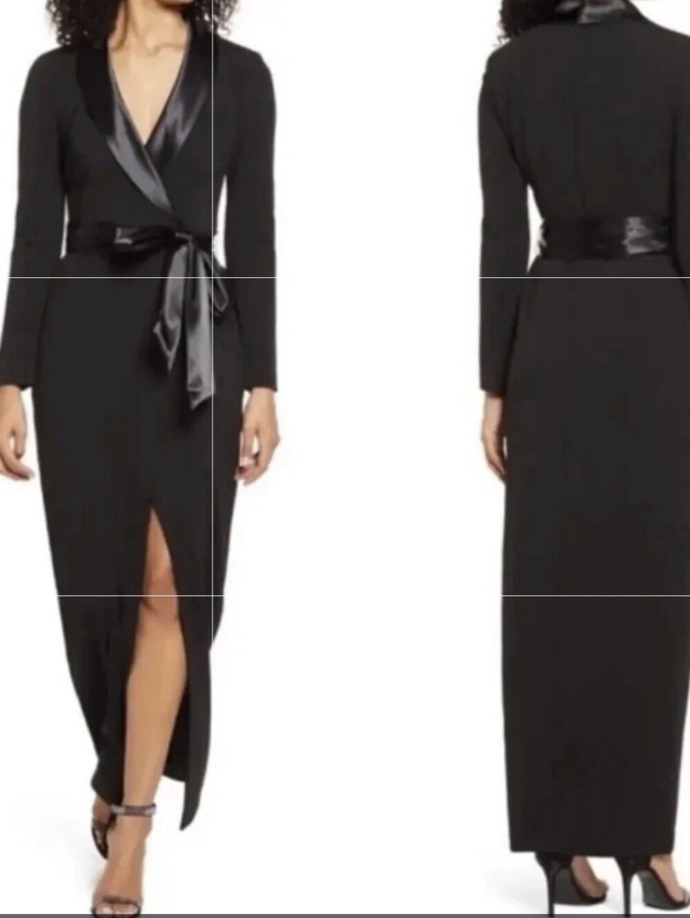 NWT Eliza J Long Sleeve Tuxedo Maxi Gown Black Tie Wedding Sz 4